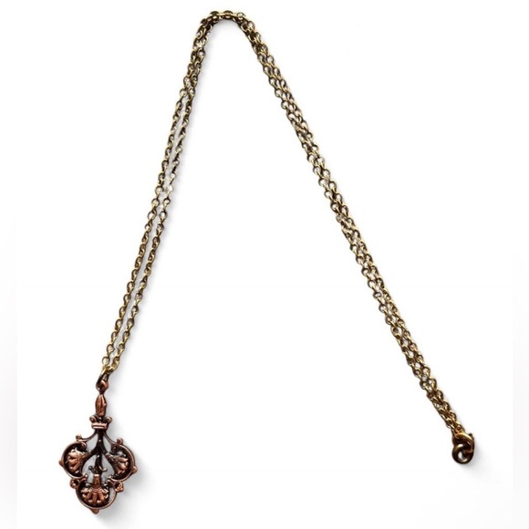 Unique Art Nouveau Bronze Pendant Necklace Formal Jewelry 11 Inches - Picture 1 of 7